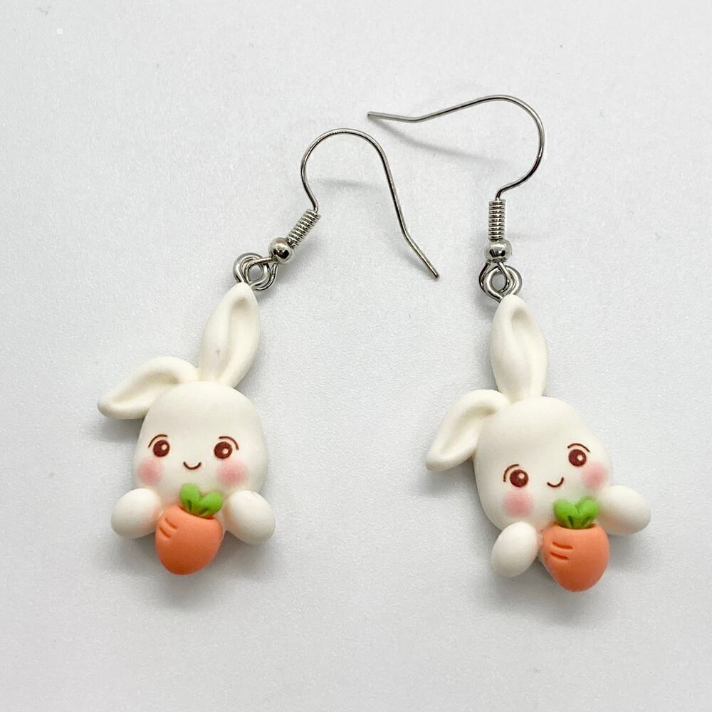 Bunny Rabbit Carrot Dangle Earring Pair